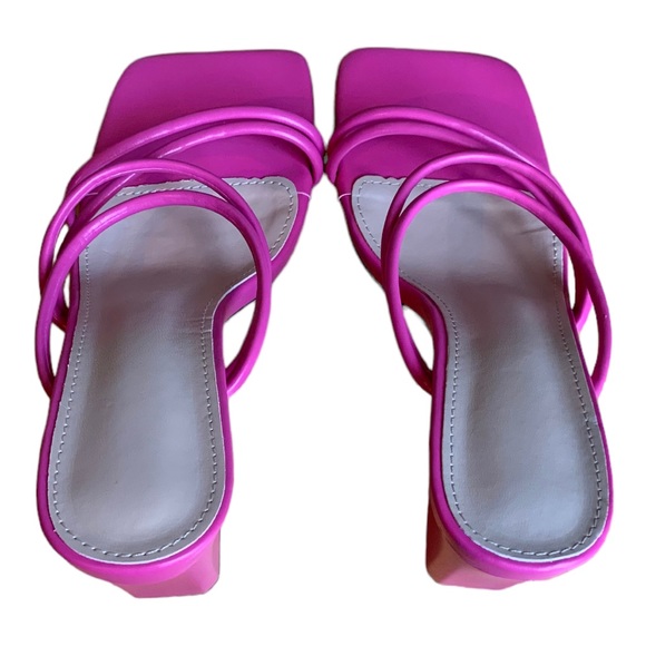 Hot pink slip on strappy block heeled sandals size 37 - Picture 6 of 9